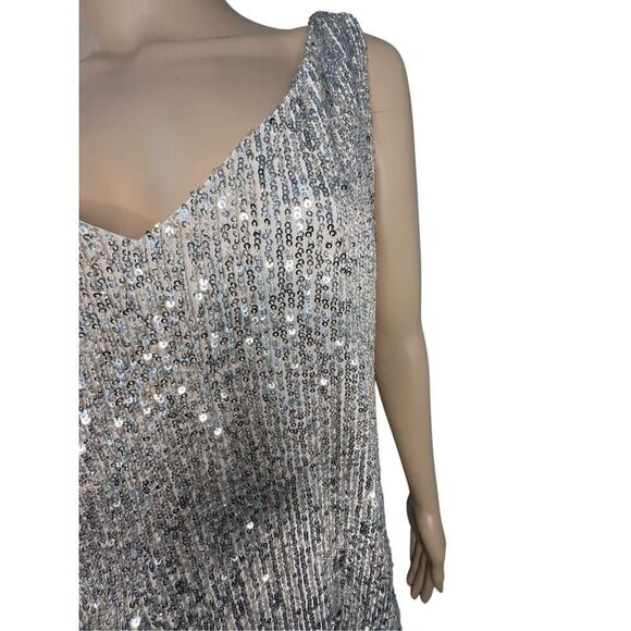 Pink Lily Beige Sequined Covered Shimmery Loose Fit Tank - Picture 2 of 5